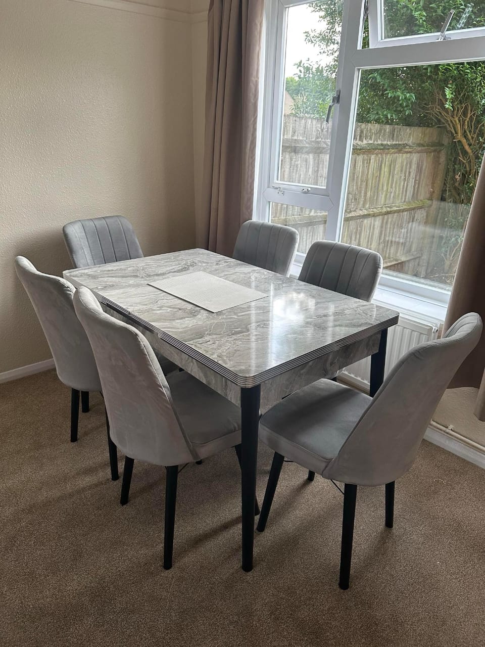 New Turkish-Style Plush Velvet Dining Table Set 6 Chair