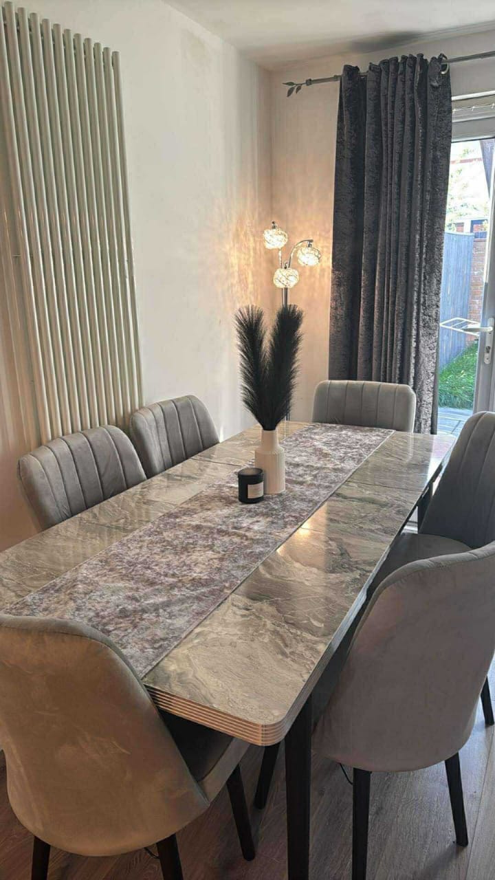 New Turkish-Style Plush Velvet Dining Table Set 6 Chair